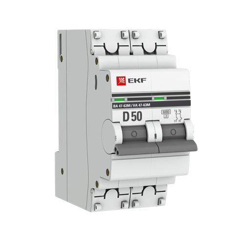 Автоматический выключатель 2P 50А (D) 6кА ВА 47-63M без теплового расцепителя PROxima | код  mcb4763m-6-2-50D-pro | EKF